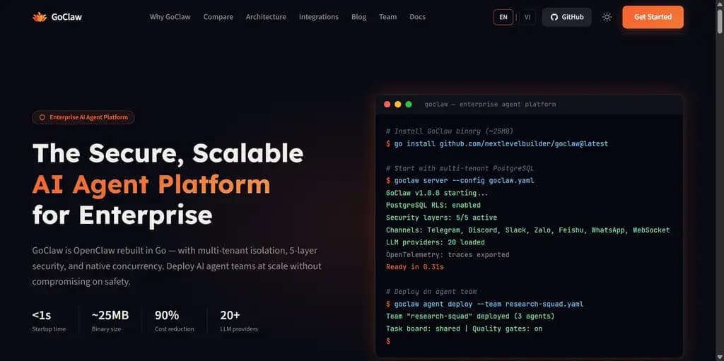 GoClaw Enterprise AI Platform Homepage